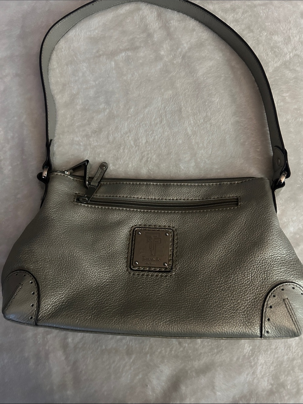 Tignanello Metallic Silver Leather Shoulder Bag